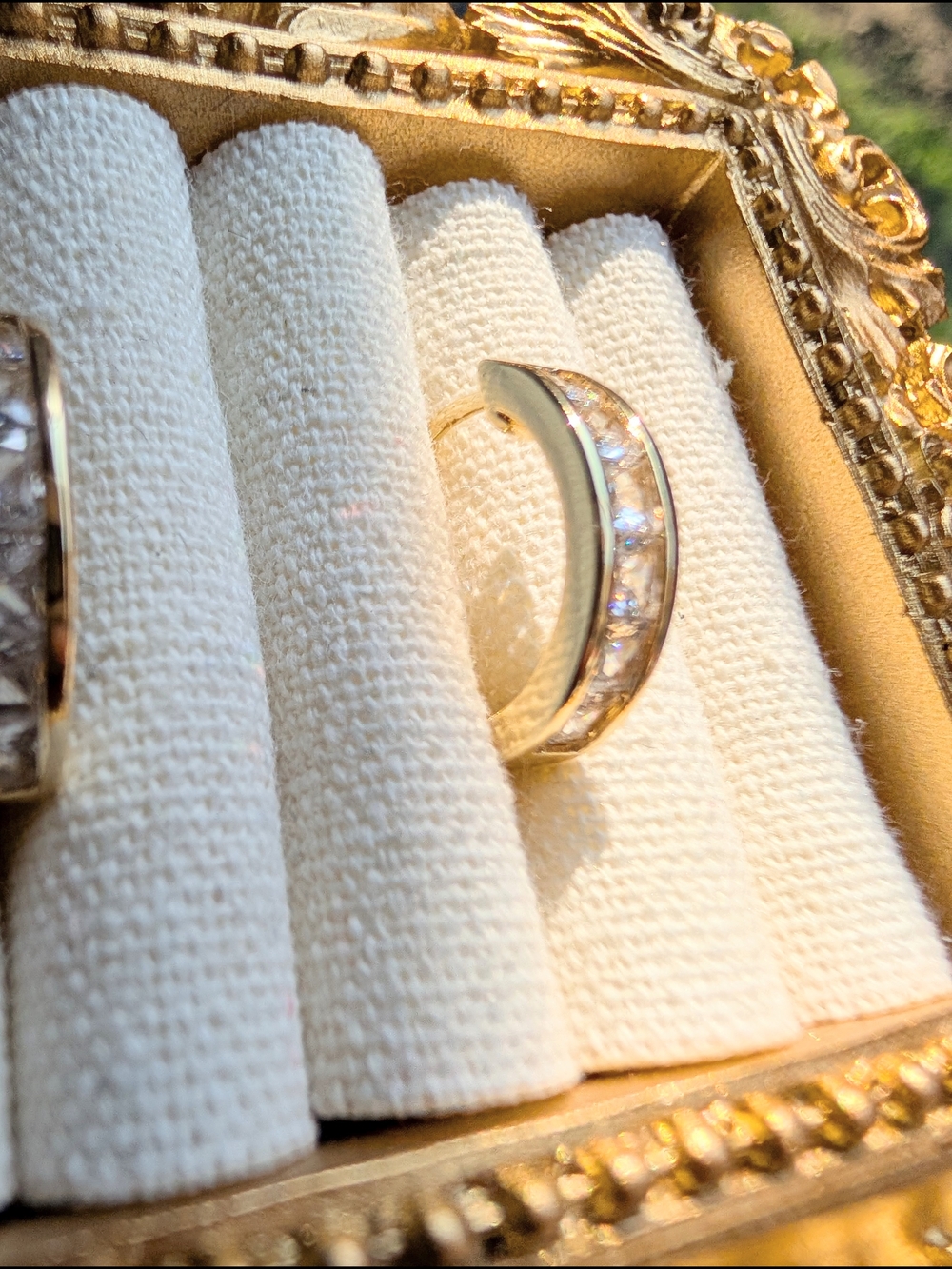 Gold Hoop Earrings - Gold Tone Huggie Hoop Earrings with Inlaid Cubic Zirconia - Picture 10 of 16